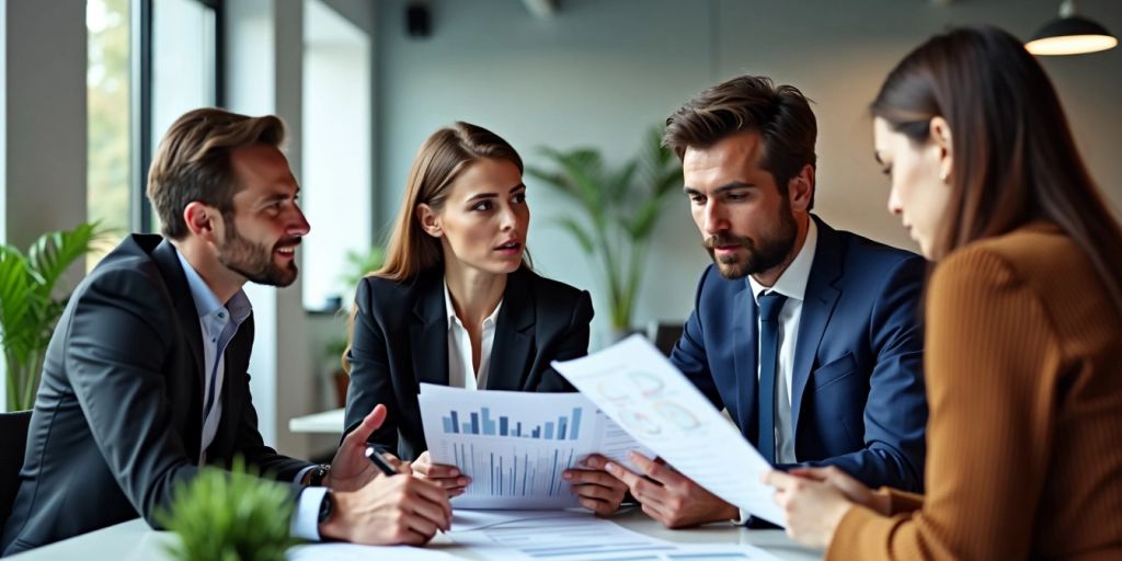 Menschen besprechen Finanzberichte im Büro