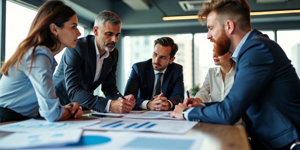 Geschäftsleute besprechen Finanzdokumente im Büro