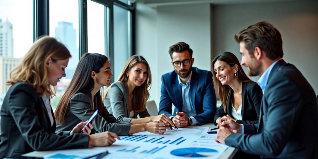 Geschäftsleute analysieren Finanzdiagramme im Büro