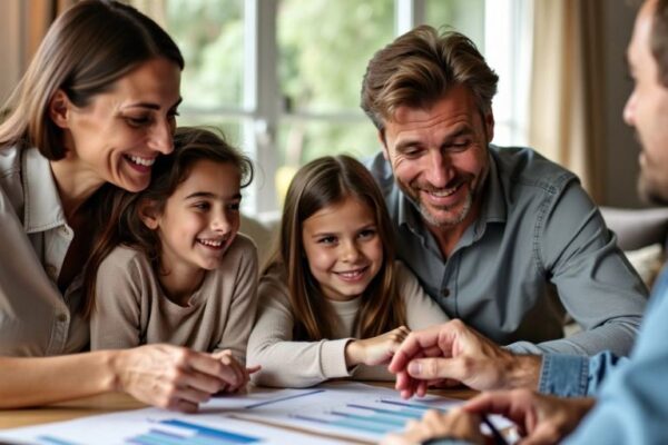 Familie bei Finanzplanung am Tisch