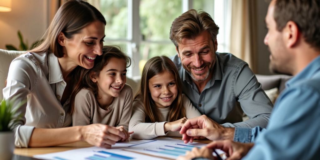 Familie bei Finanzplanung am Tisch